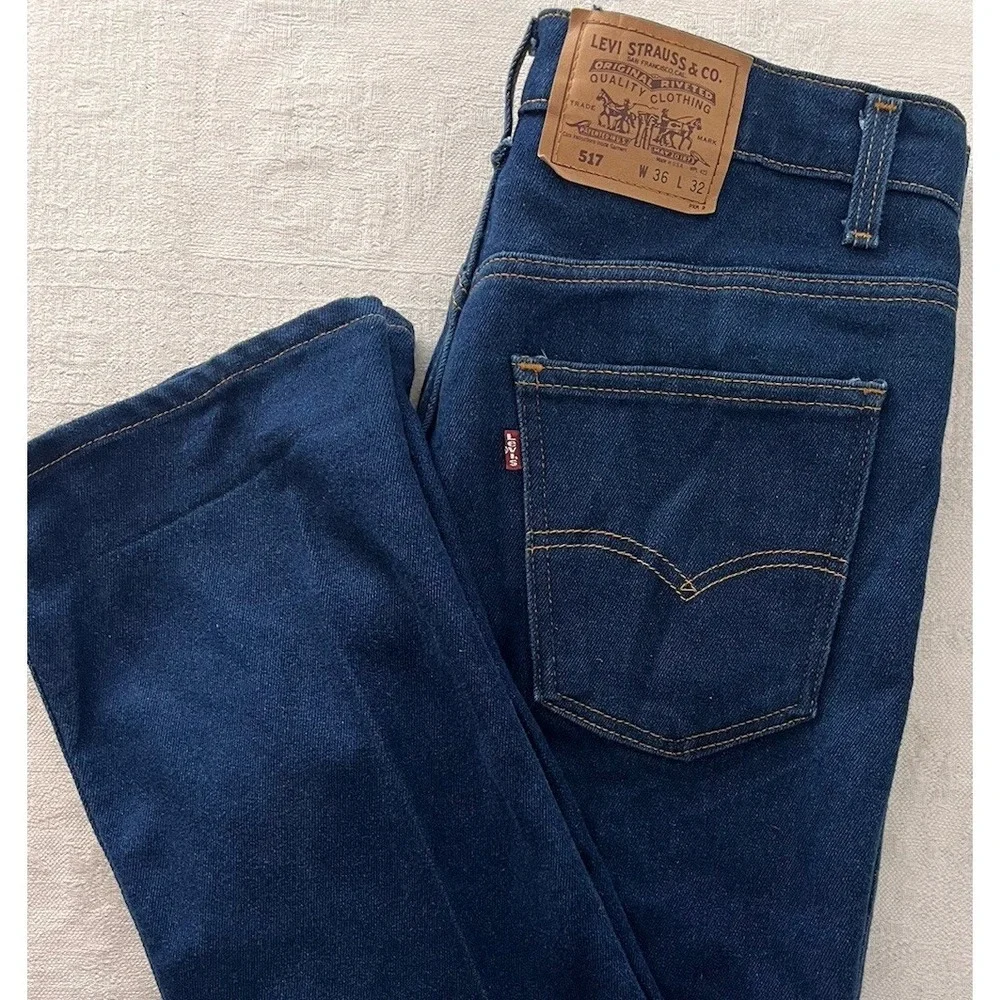 Vintage LEVIS 517 DARK BLUE Jeans 36x32 (FITS 34x32) Bootcut USA 90s Stretch